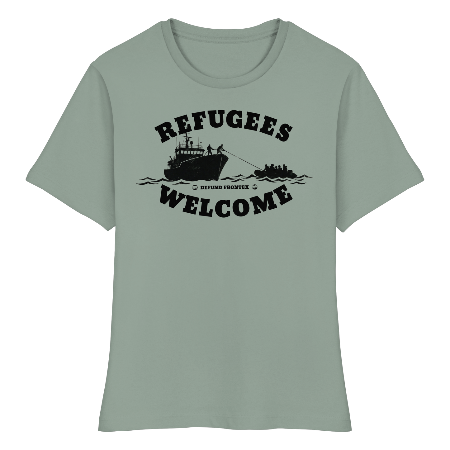 Refugees Welcome at sea (Schwarz) - Tailliertes T-Shirt