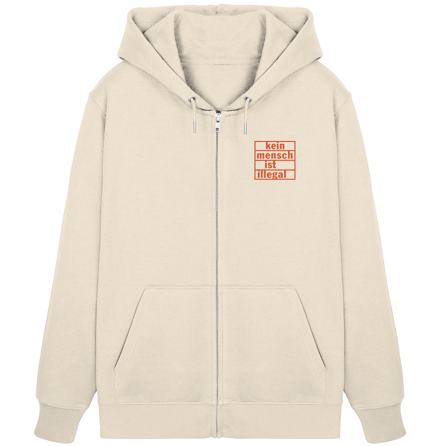 Kein Mensch ist illegal (Orange; kleiner Druck) - Hoodie mit Zipper