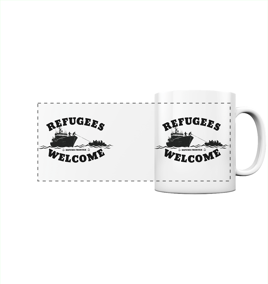 Refugees Welcome at sea (Schwarz) - Panorama-Tasse