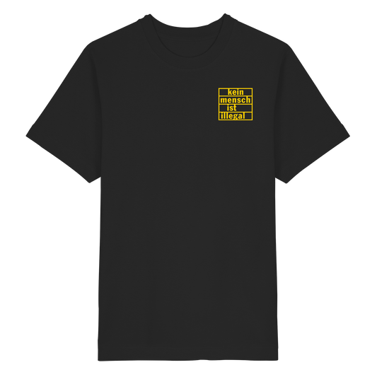 Kein Mensch ist illegal (Gelb; kleiner Druck) - Oversized T-Shirt
