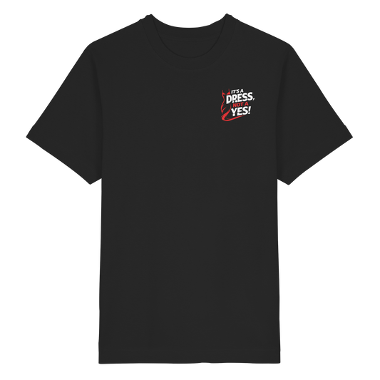 It's a dress, not a yes (Weiß/rot; kleiner Druck) - Oversized T-Shirt