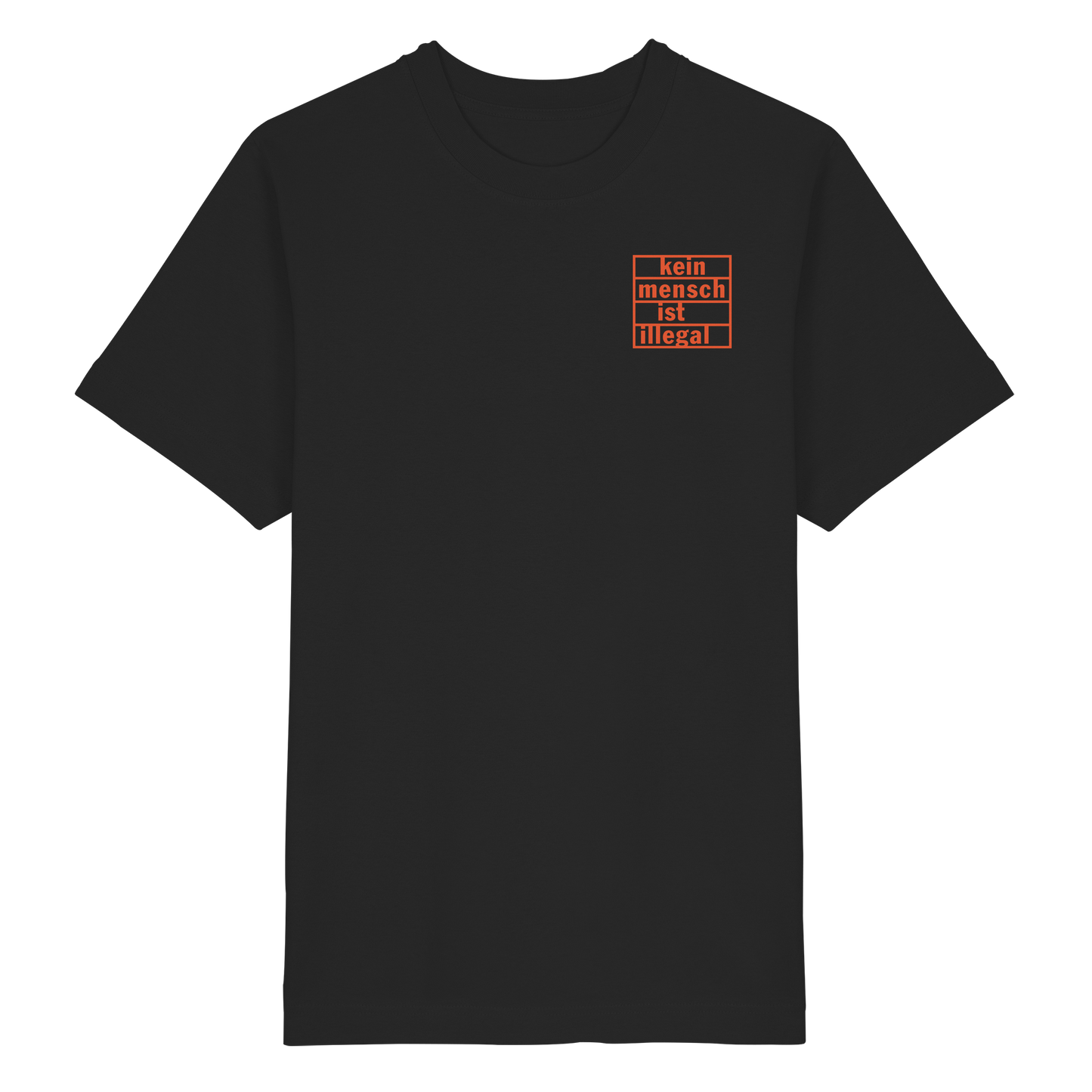 Kein Mensch ist illegal (Orange; kleiner Druck) - Oversized T-Shirt
