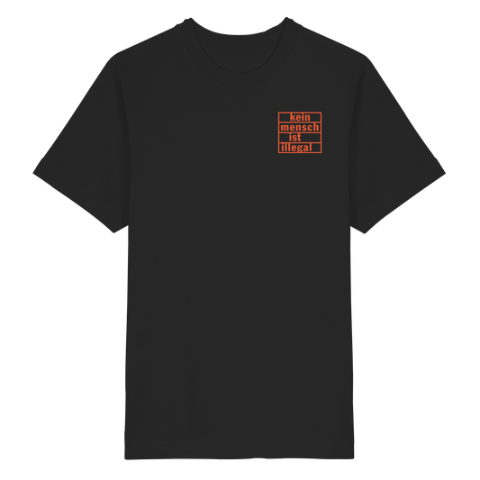 Kein Mensch ist illegal (Orange; kleiner Druck) - Oversized T-Shirt
