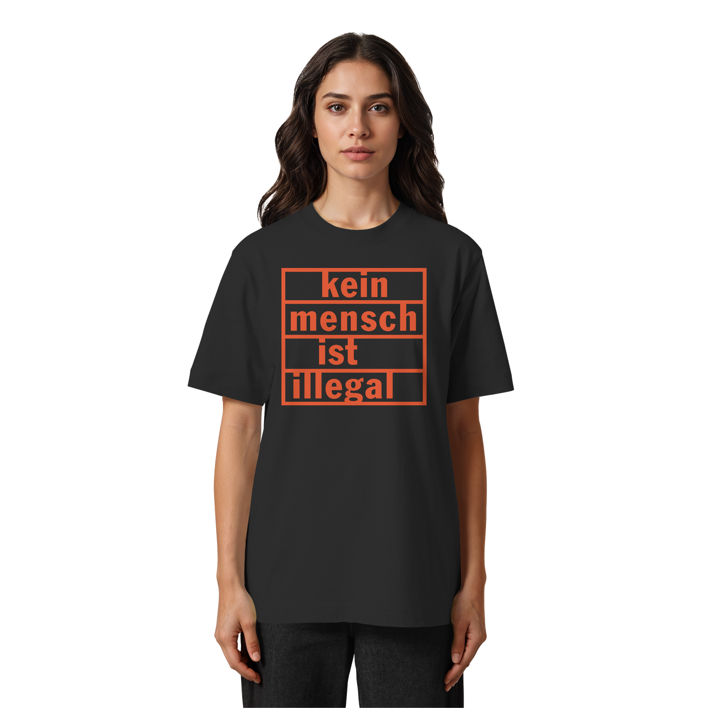 Kein Mensch ist illegal (Orange) - Oversized T-Shirt