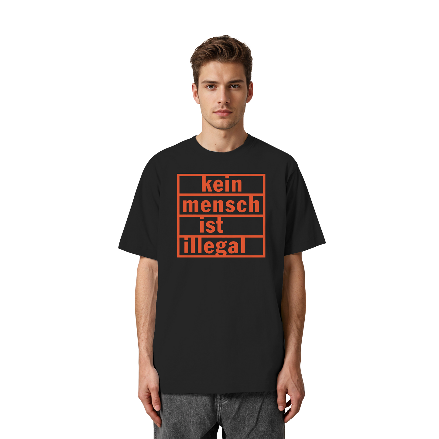Kein Mensch ist illegal (Orange) - Oversized T-Shirt