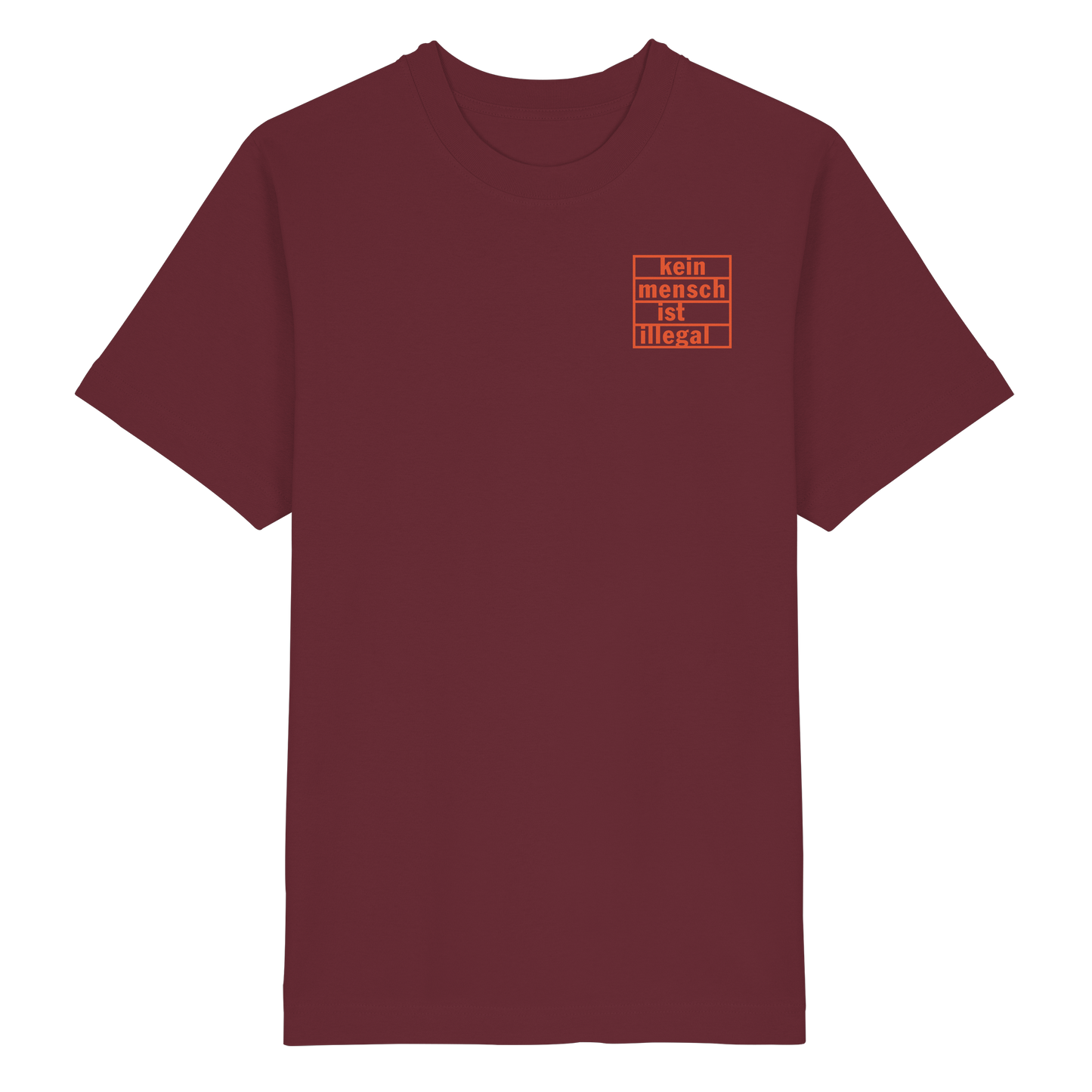 Kein Mensch ist illegal (Orange; kleiner Druck) - Oversized T-Shirt