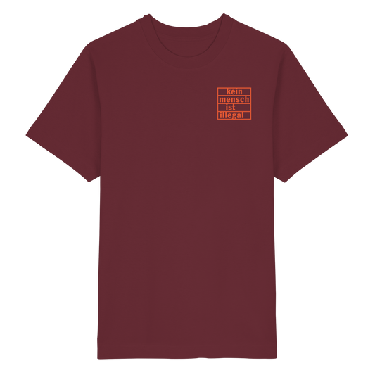 Kein Mensch ist illegal (Orange; kleiner Druck) - Oversized T-Shirt