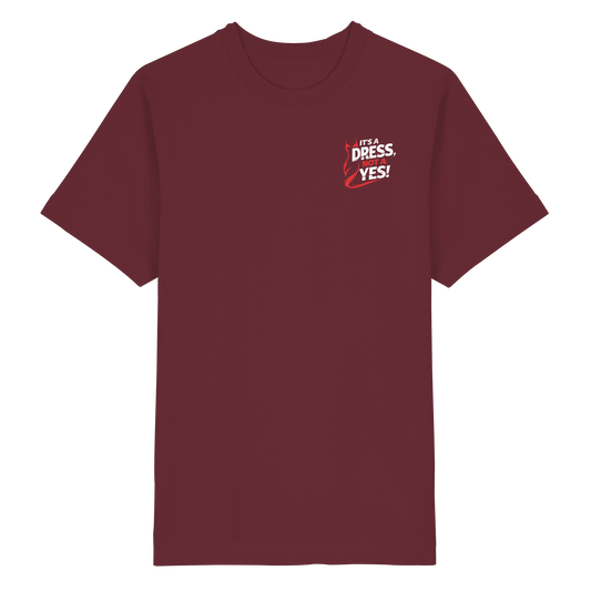It's a dress, not a yes (Weiß/rot; kleiner Druck) - Oversized T-Shirt