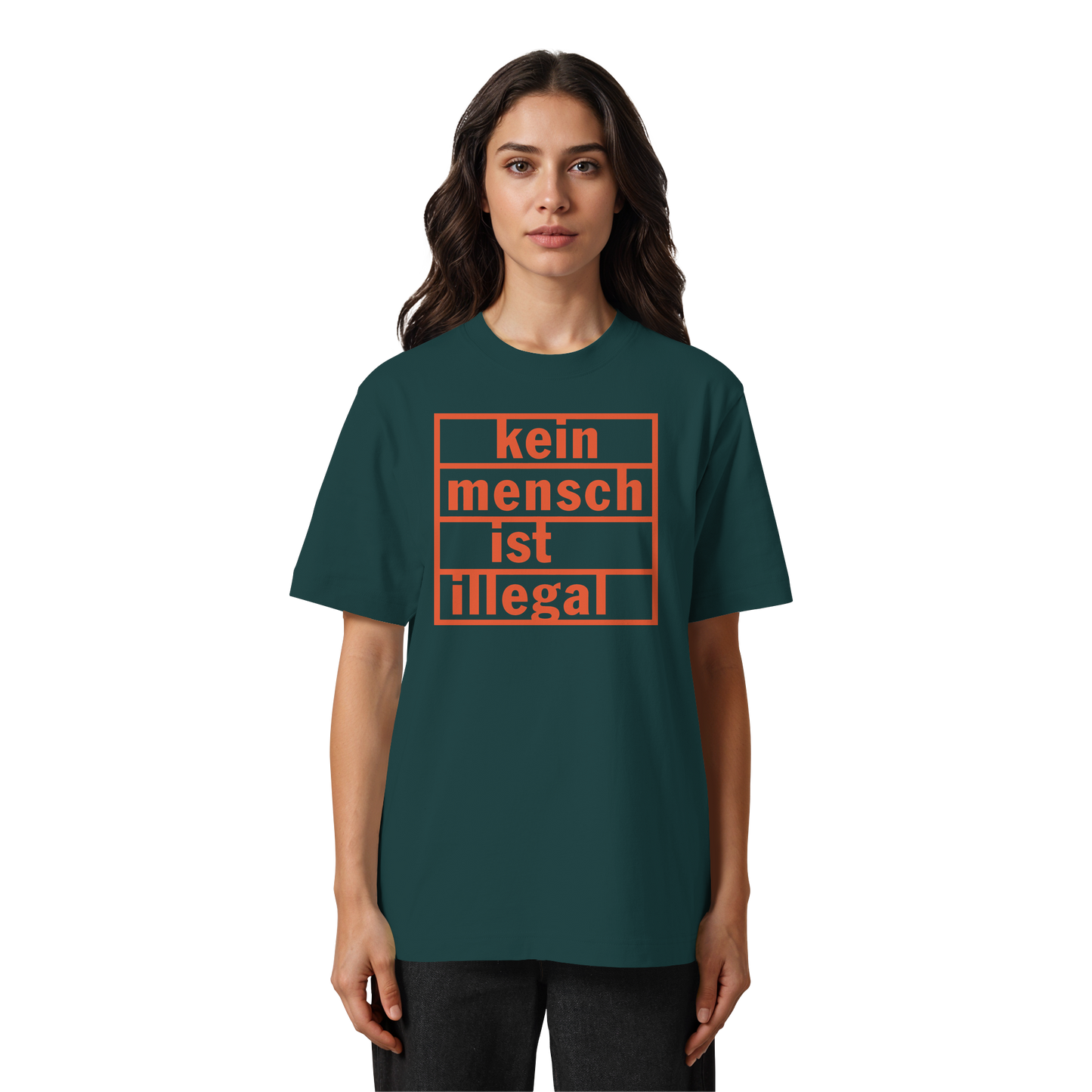 Kein Mensch ist illegal (Orange) - Oversized T-Shirt