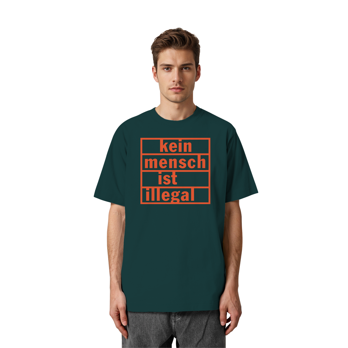 Kein Mensch ist illegal (Orange) - Oversized T-Shirt