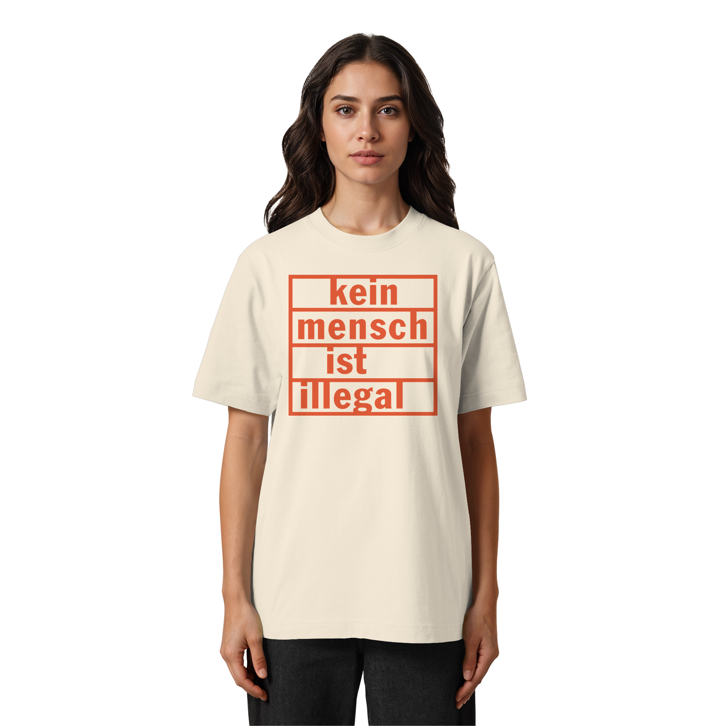 Kein Mensch ist illegal (Orange) - Oversized T-Shirt