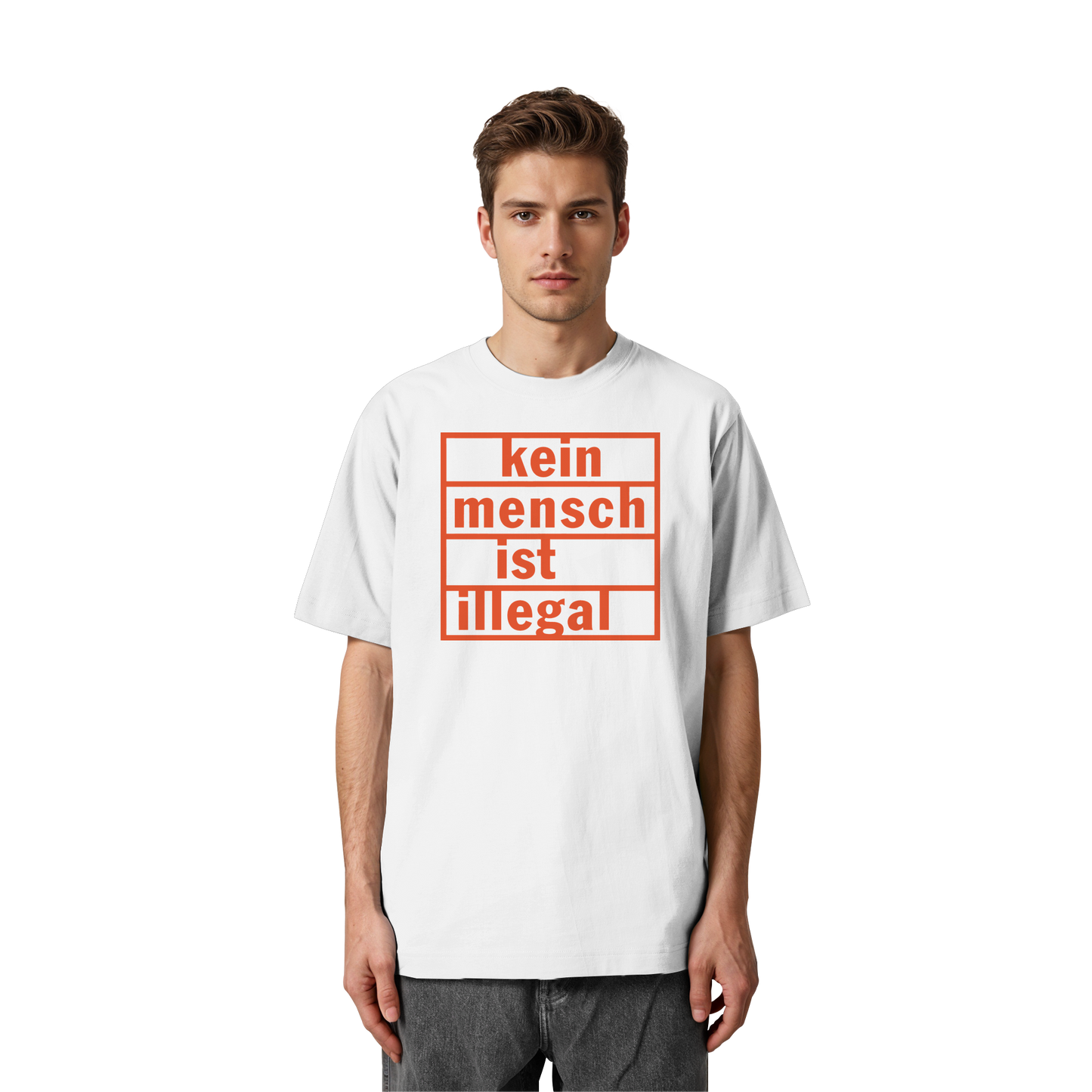 Kein Mensch ist illegal (Orange) - Oversized T-Shirt