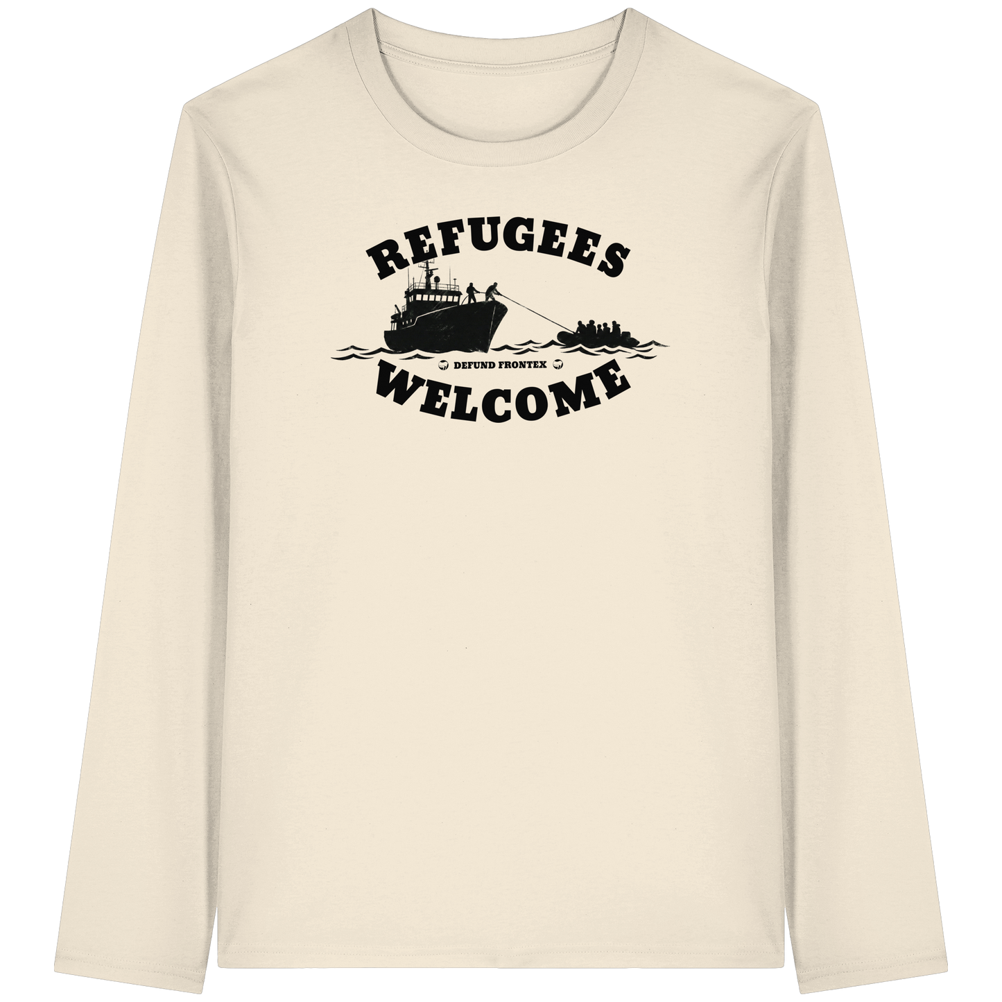 Refugees Welcome at sea (Schwarz) - Longsleeve