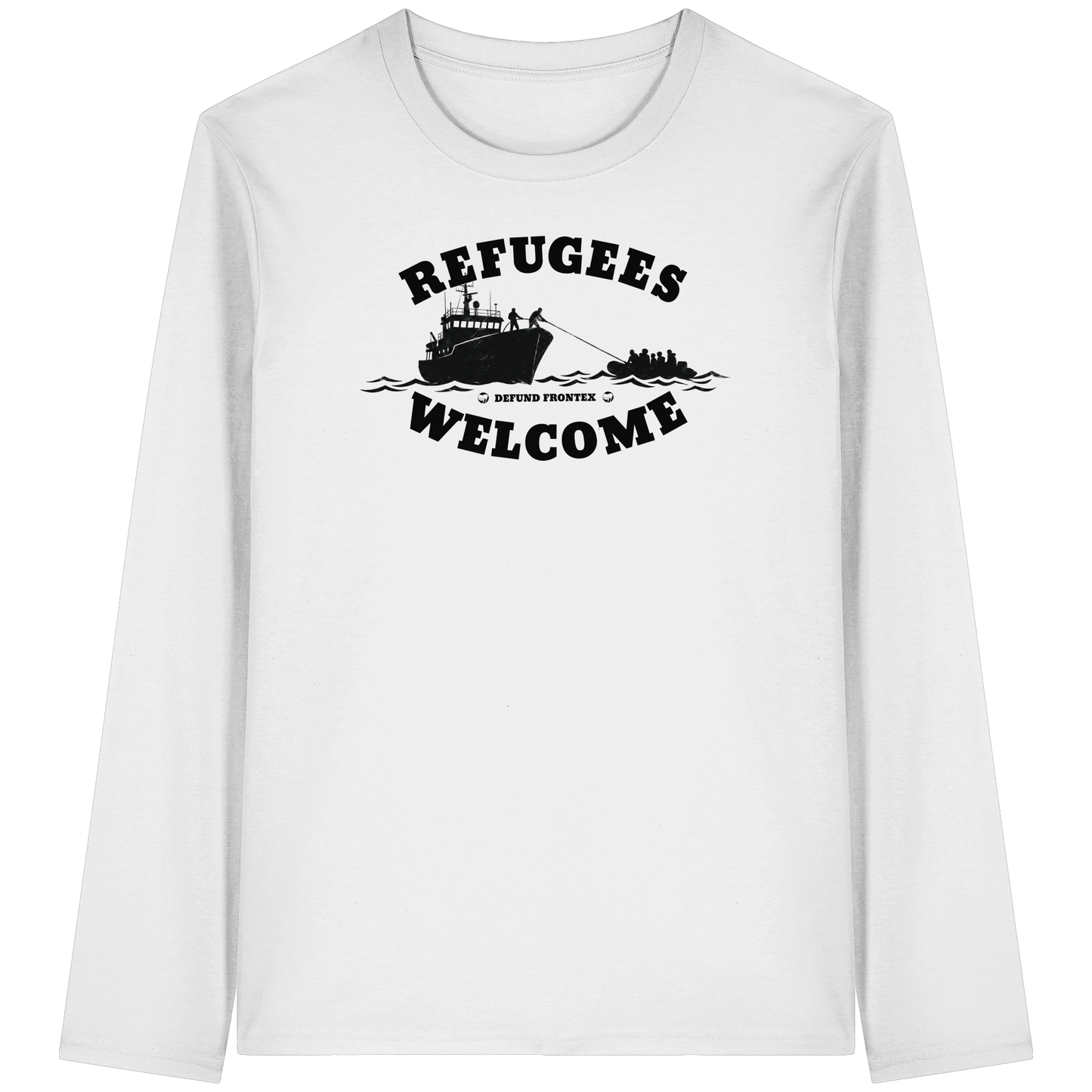 Refugees Welcome at sea (Schwarz) - Longsleeve