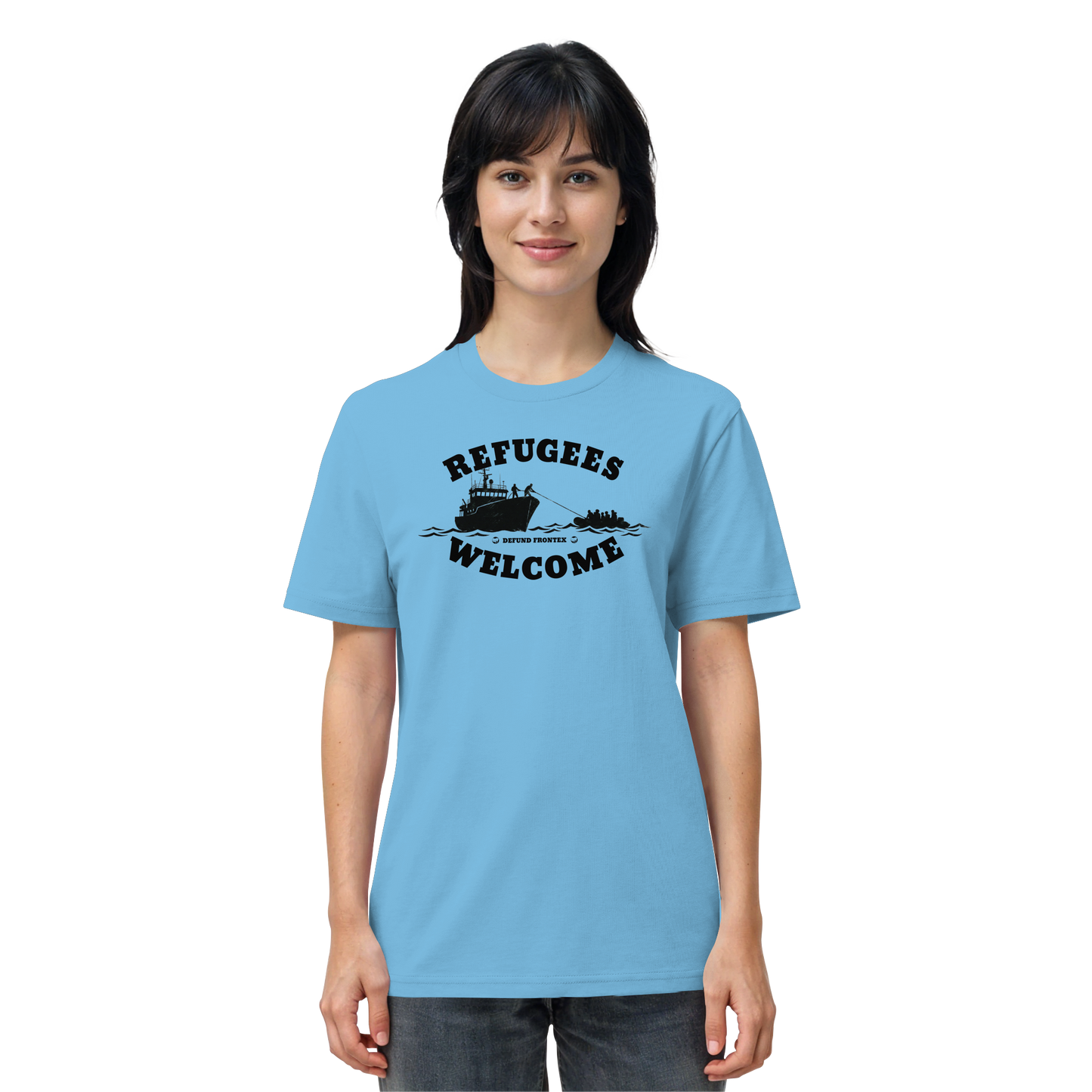 Refugees Welcome at sea (Schwarz) - T-Shirt