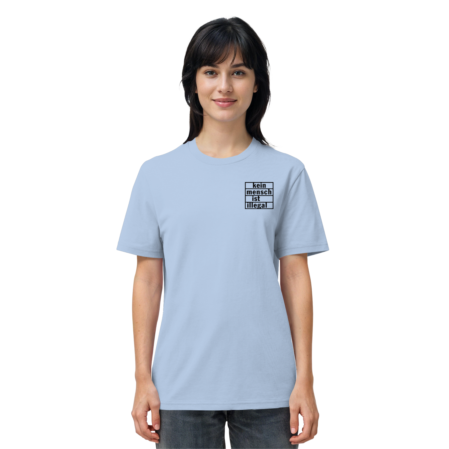 Kein Mensch ist illegal (Schwarz; kleiner Druck) - T-Shirt