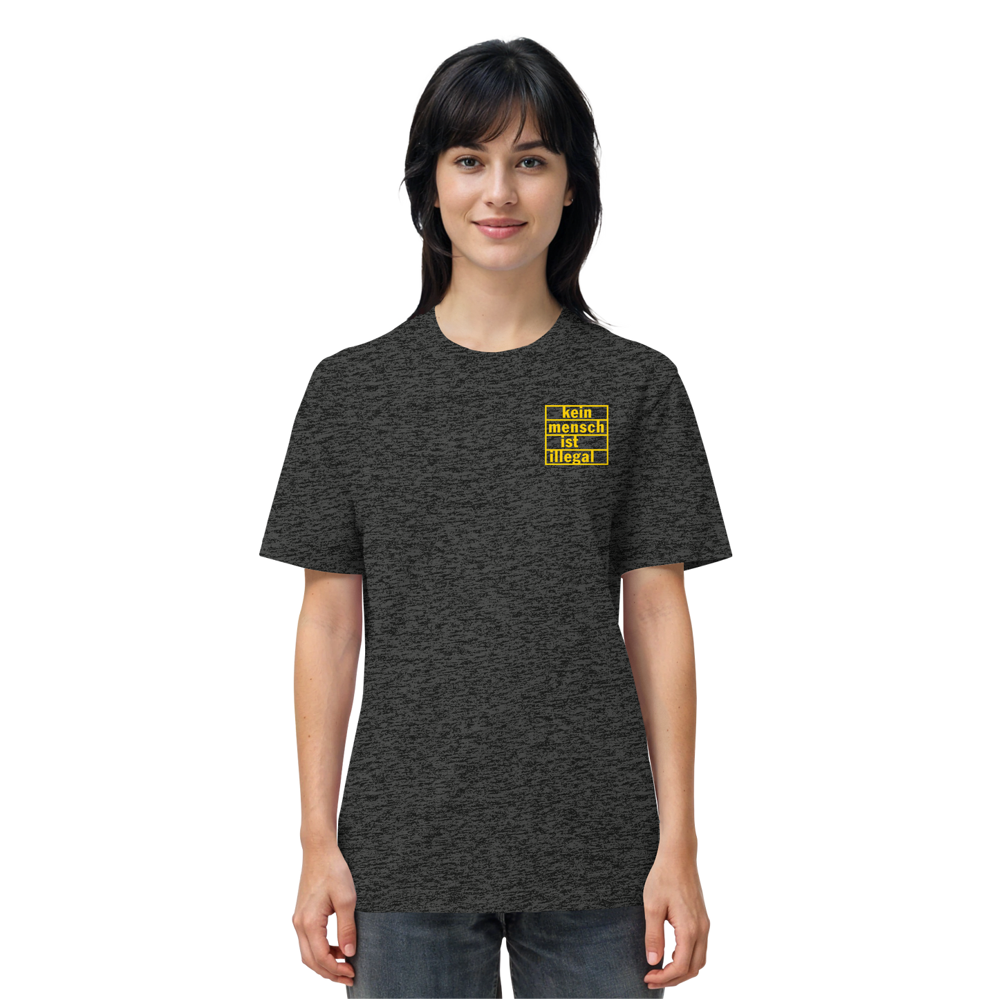 Kein Mensch ist illegal (Gelb; kleiner Druck) - T-Shirt