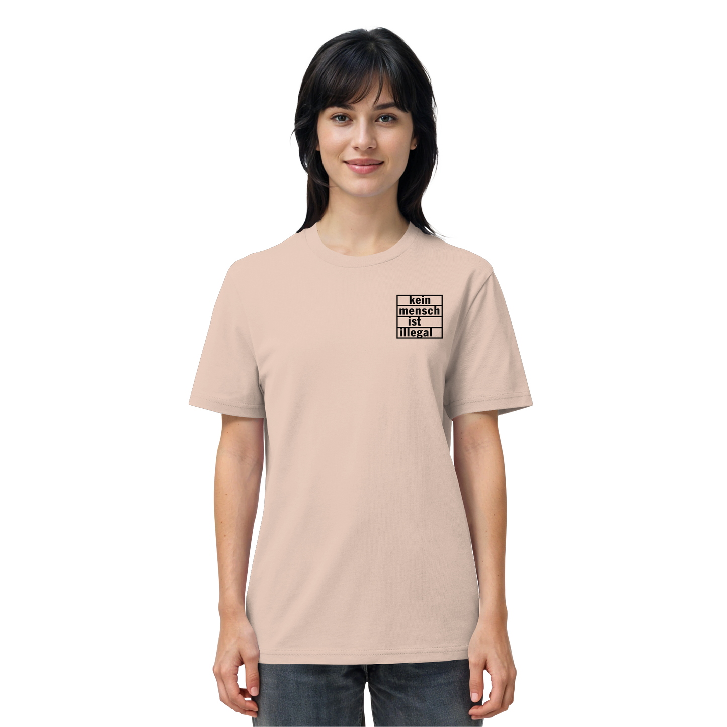 Kein Mensch ist illegal (Schwarz; kleiner Druck) - T-Shirt