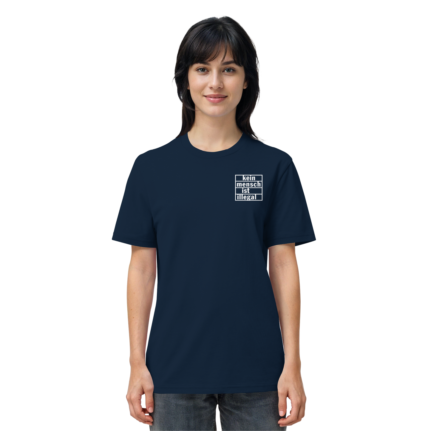 Kein Mensch ist illegal (Weiß; kleiner Druck) - T-Shirt