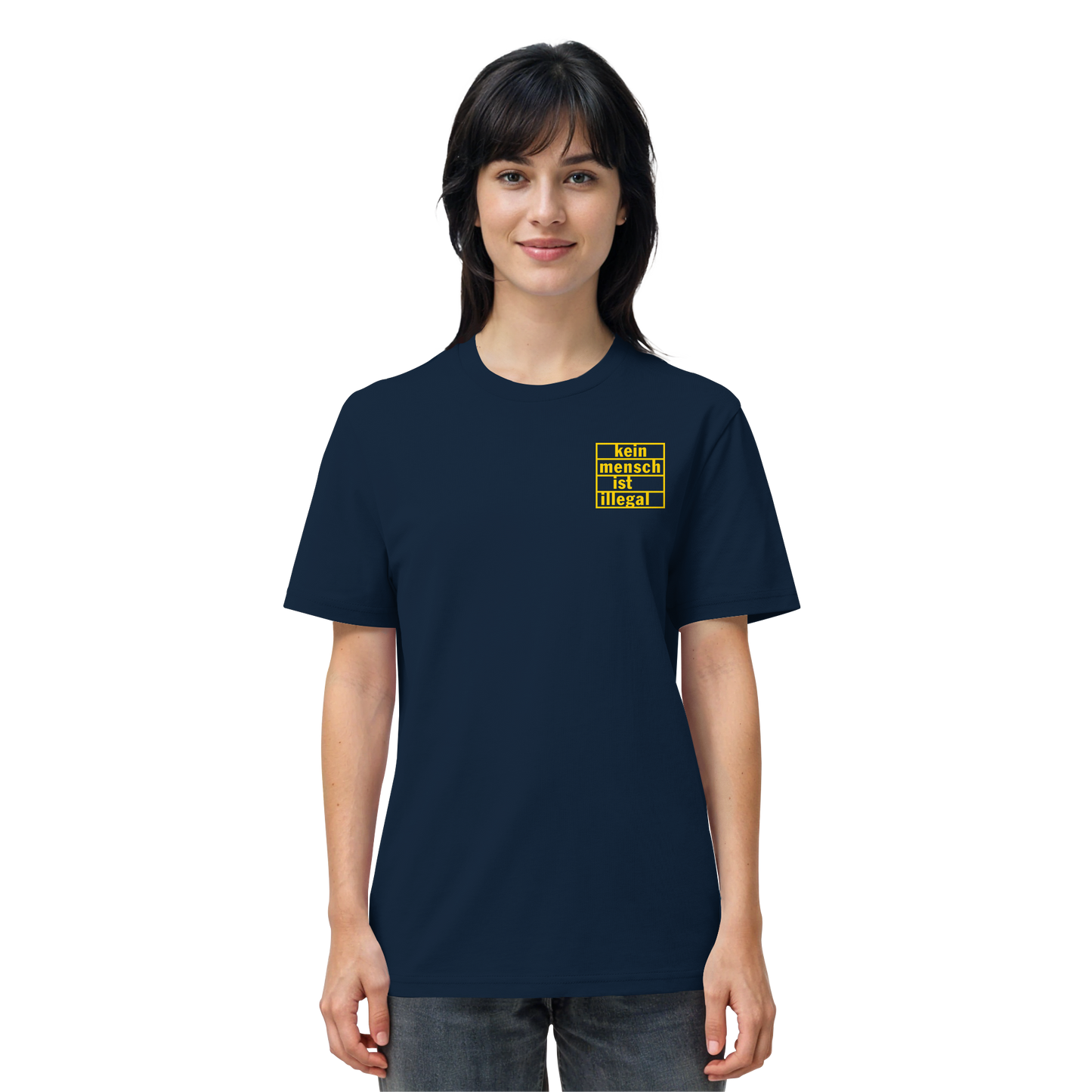 Kein Mensch ist illegal (Gelb; kleiner Druck) - T-Shirt