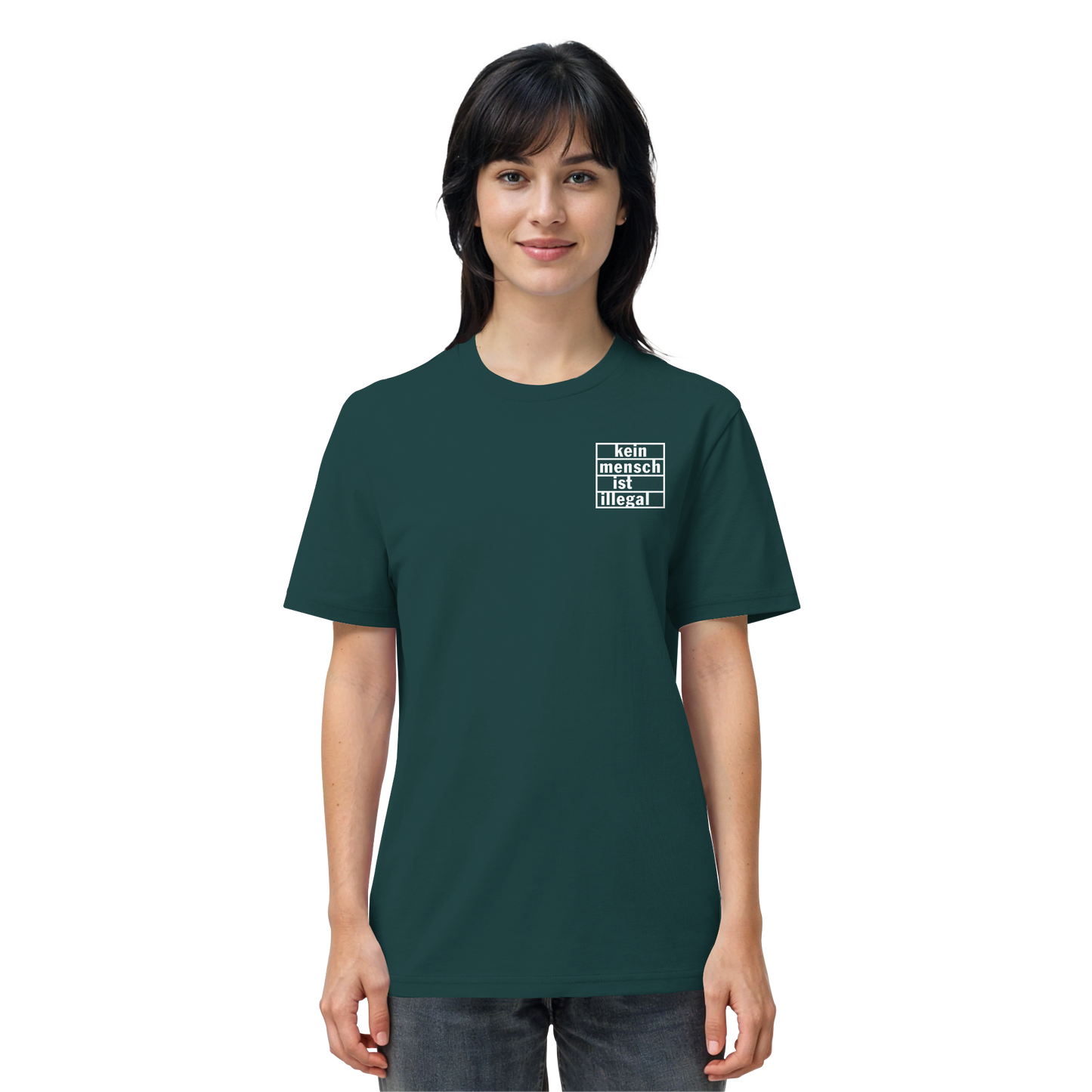 Kein Mensch ist illegal (Weiß; kleiner Druck) - T-Shirt