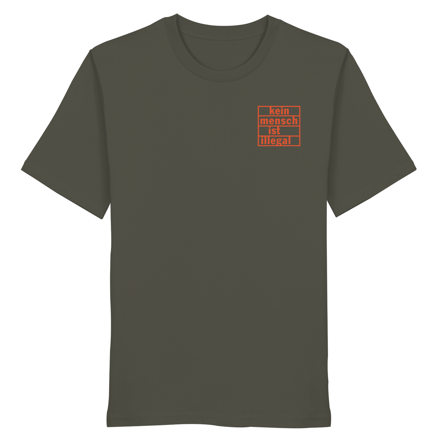 Kein Mensch ist illegal (Orange; kleiner Druck) - T-Shirt