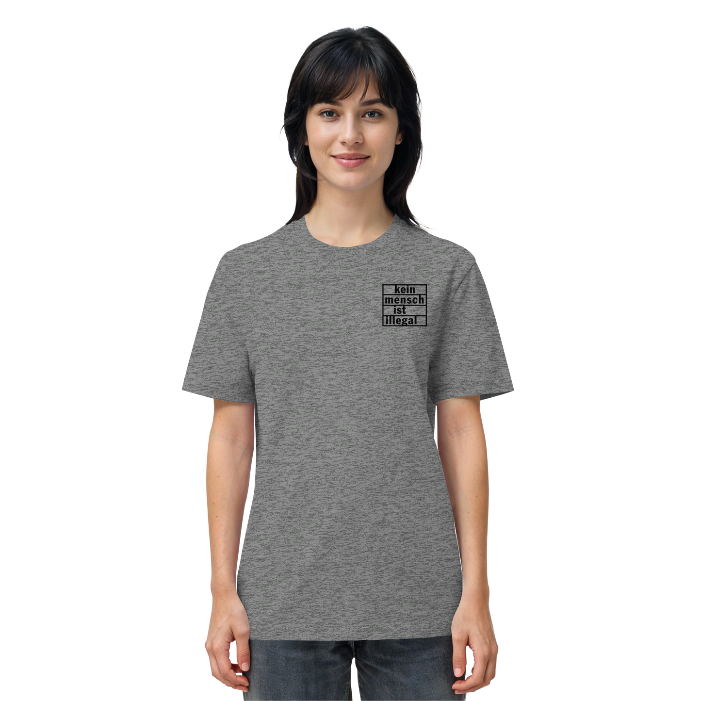 Kein Mensch ist illegal (Schwarz; kleiner Druck) - T-Shirt