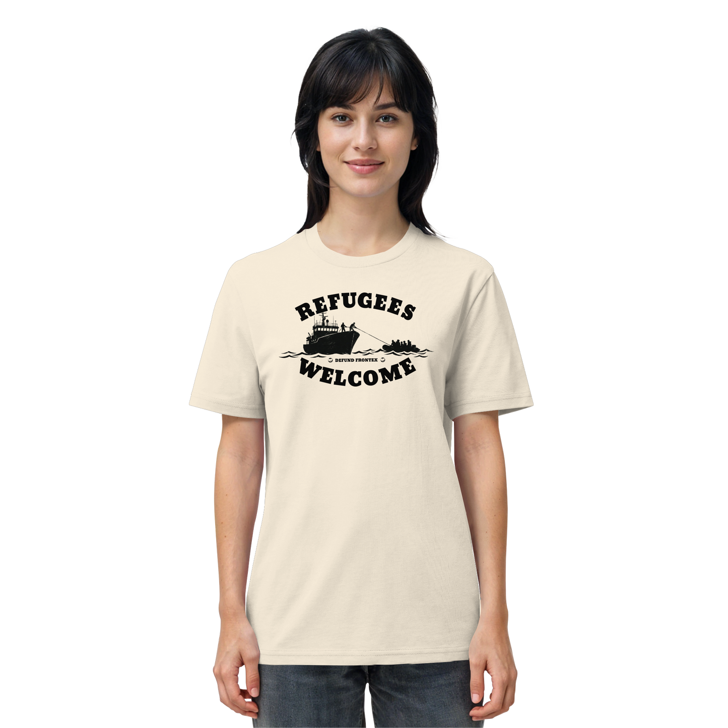 Refugees Welcome at sea (Schwarz) - T-Shirt