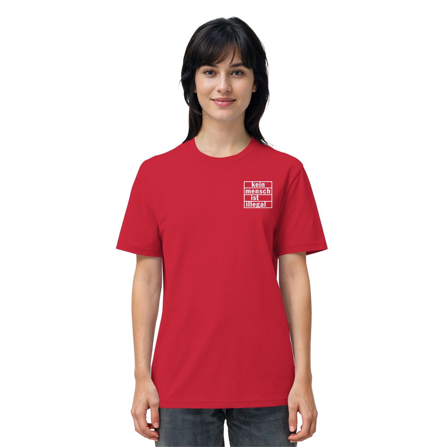 Kein Mensch ist illegal (Weiß; kleiner Druck) - T-Shirt