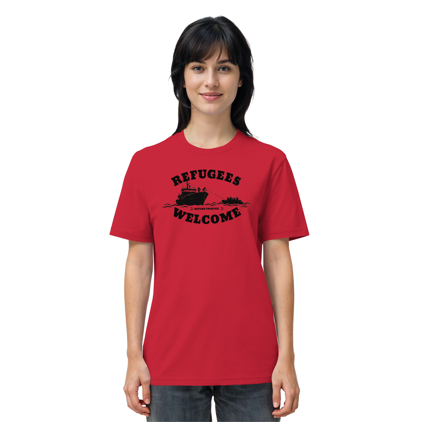 Refugees Welcome at sea (Schwarz) - T-Shirt