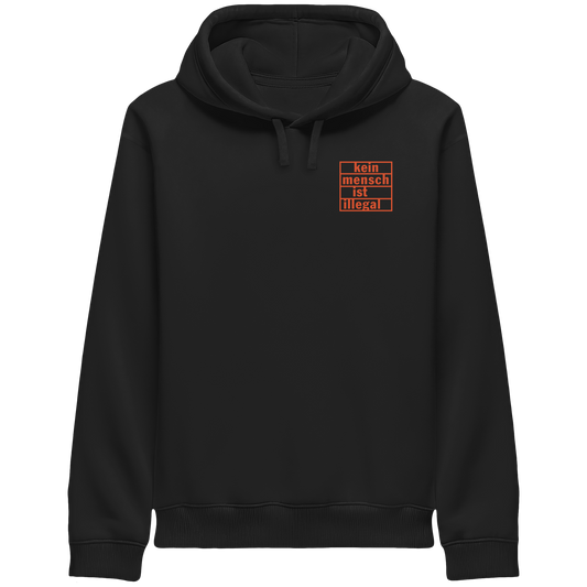 Kein Mensch ist illegal (Orange; kleiner Druck) - Hoodie mit Seitentaschen