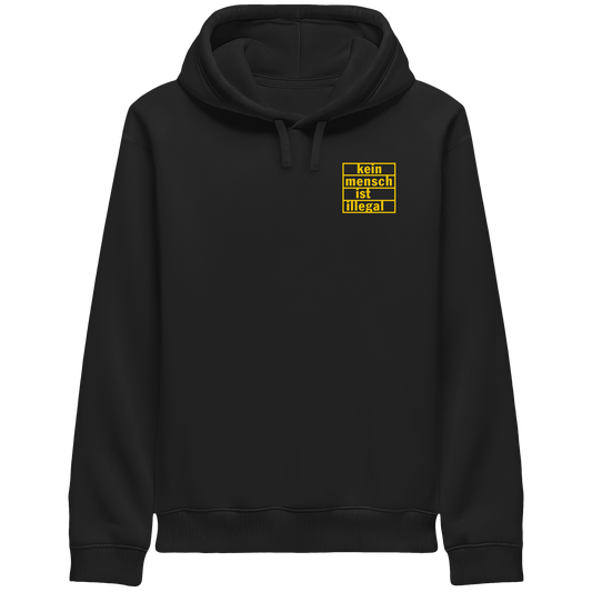 Kein Mensch ist illegal (Gelb; kleiner Druck) - Hoodie mit Seitentaschen