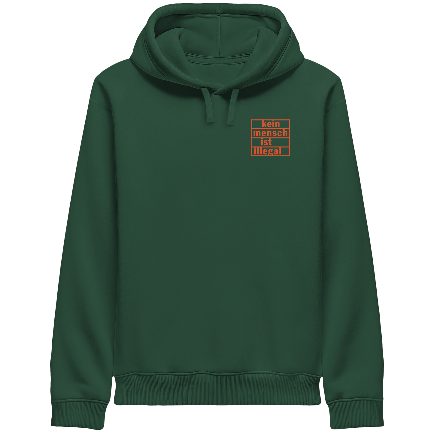 Kein Mensch ist illegal (Orange; kleiner Druck) - Hoodie mit Seitentaschen