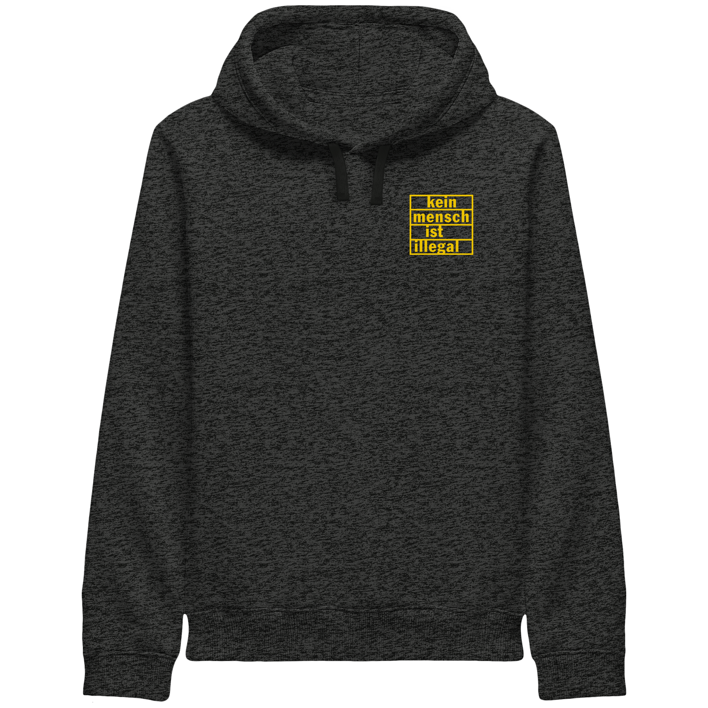 Kein Mensch ist illegal (Gelb; kleiner Druck) - Hoodie mit Seitentaschen