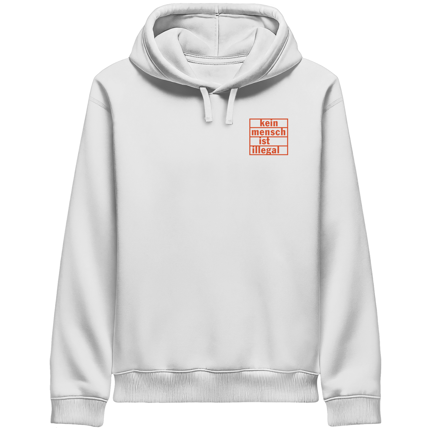 Kein Mensch ist illegal (Orange; kleiner Druck) - Hoodie mit Seitentaschen