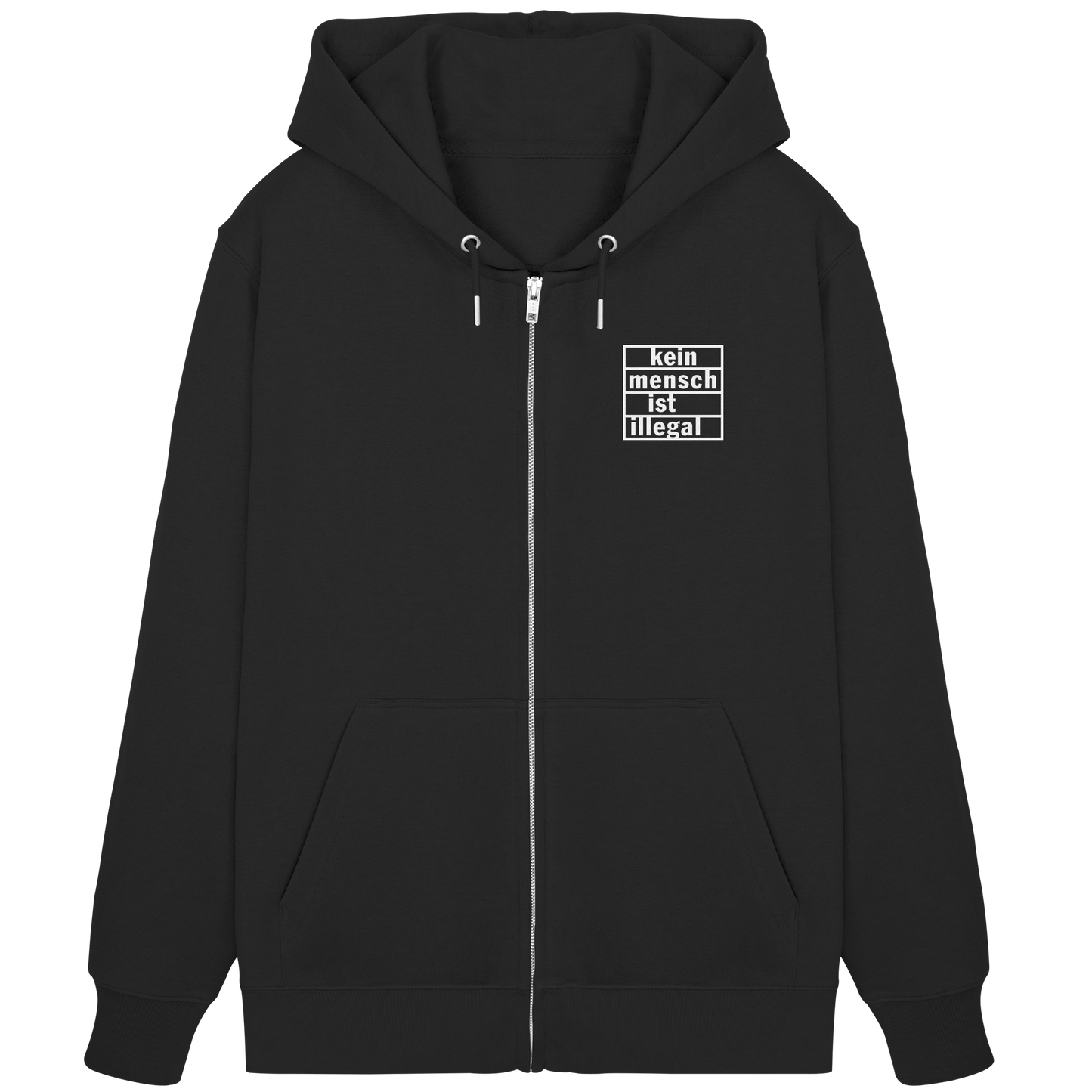 Kein Mensch ist illegal (Weiß; kleiner Druck) - Hoodie mit Zipper