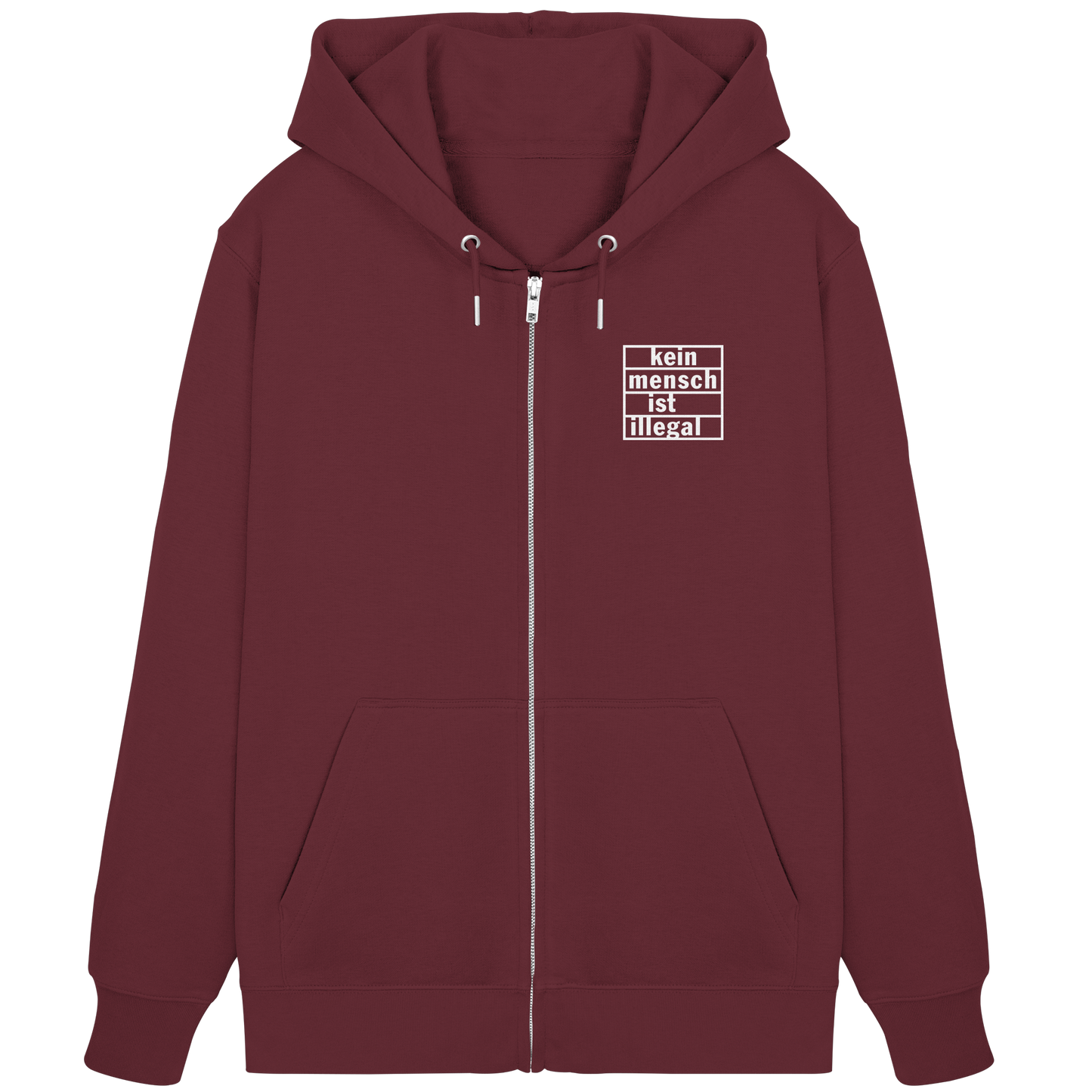 Kein Mensch ist illegal (Weiß; kleiner Druck) - Hoodie mit Zipper
