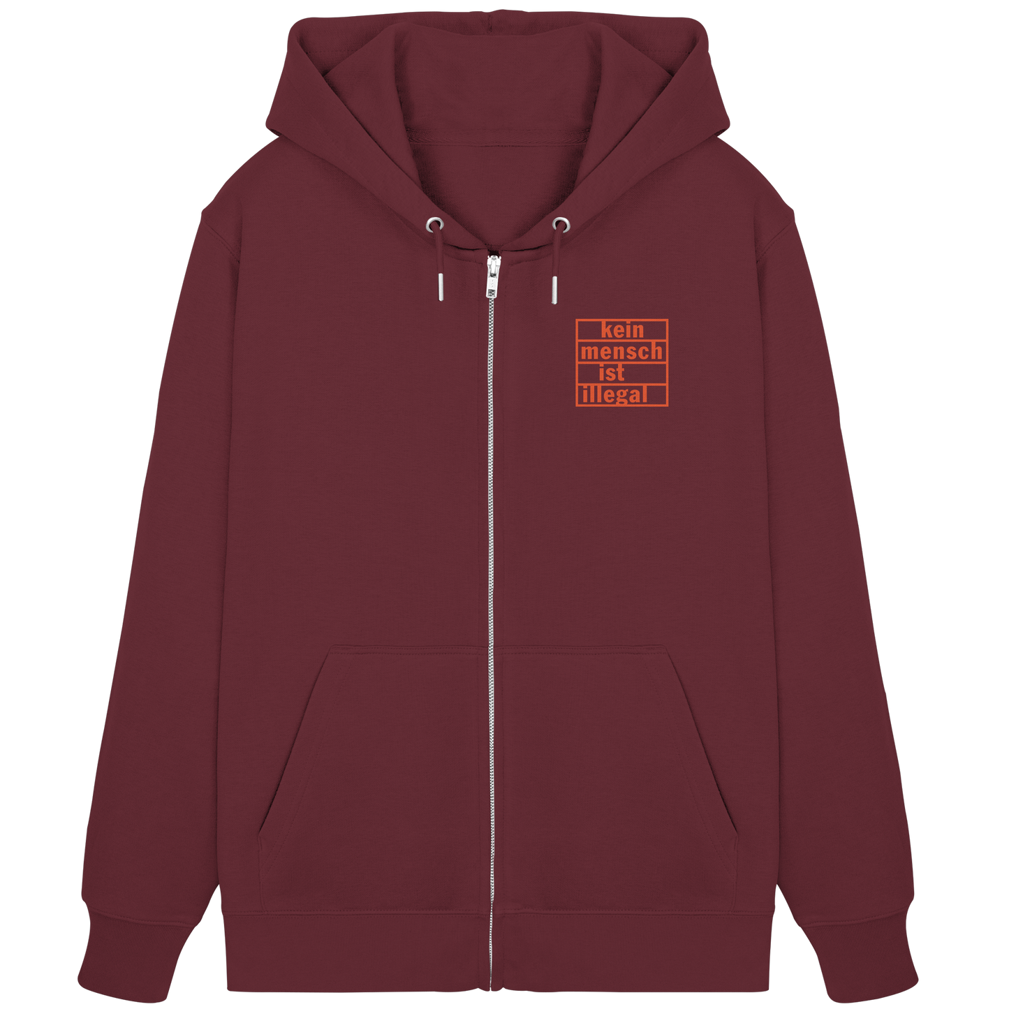 Kein Mensch ist illegal (Orange; kleiner Druck) - Hoodie mit Zipper