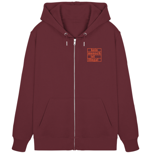Kein Mensch ist illegal (Orange; kleiner Druck) - Hoodie mit Zipper