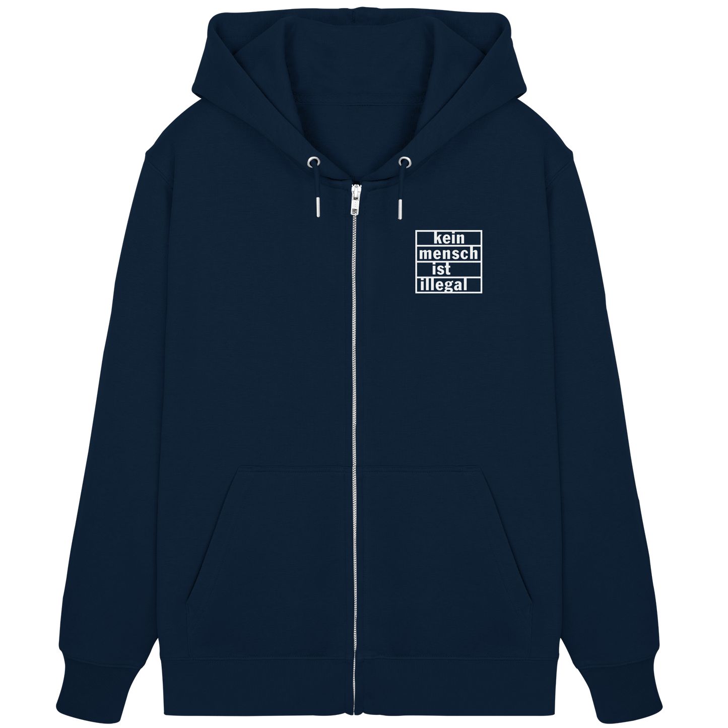 Kein Mensch ist illegal (Weiß; kleiner Druck) - Hoodie mit Zipper