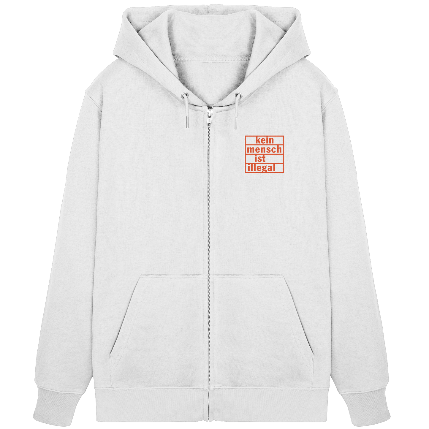 Kein Mensch ist illegal (Orange; kleiner Druck) - Hoodie mit Zipper
