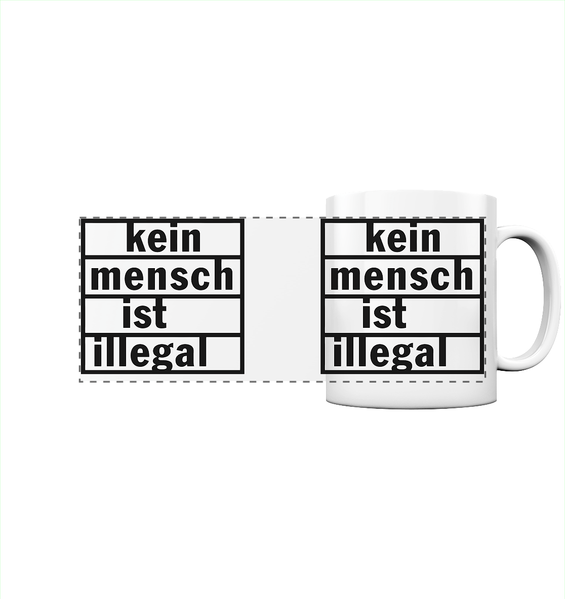 Kein Mensch ist illegal (Schwarz) - Panorama-Tasse
