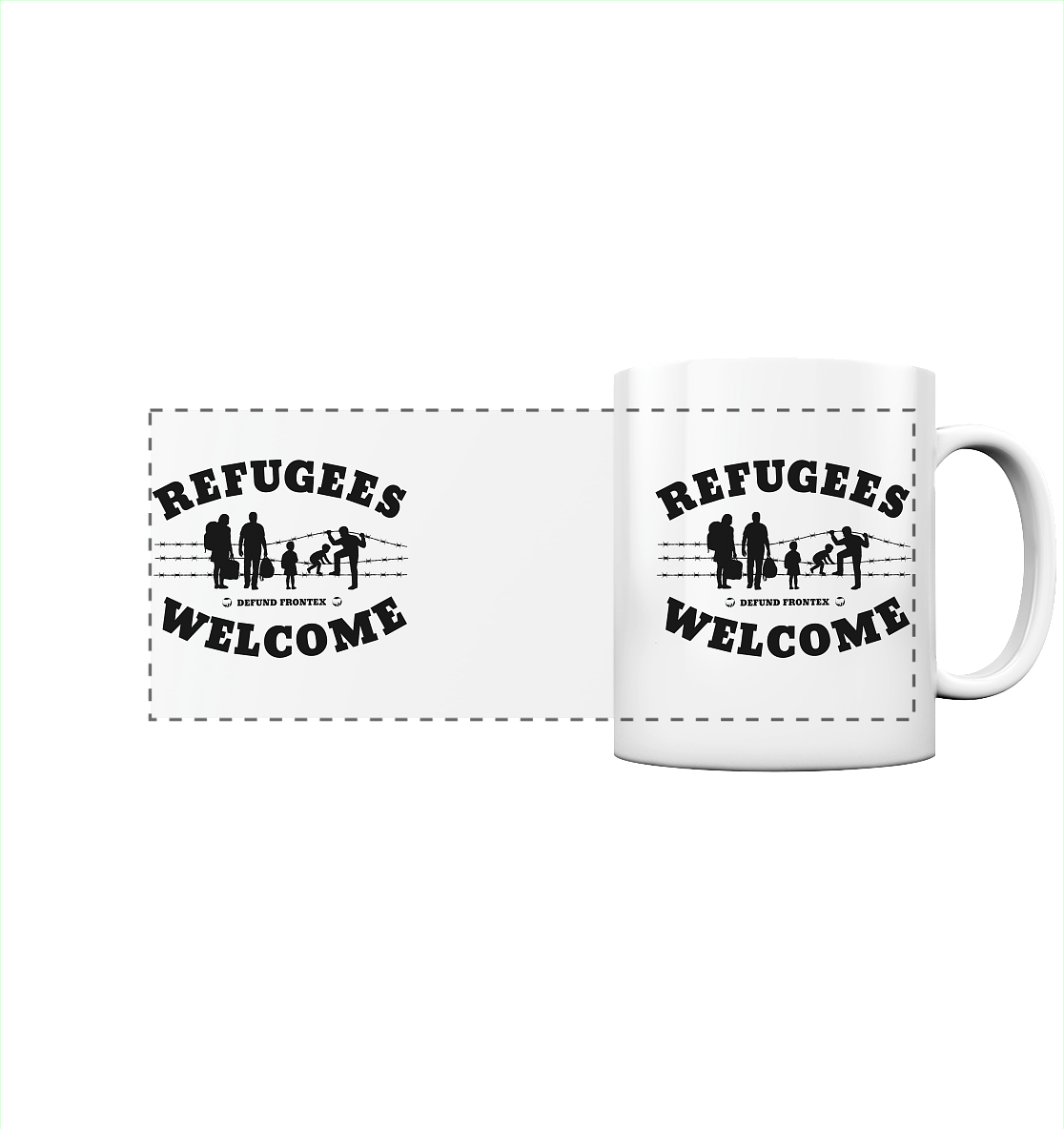 Refugees Welcome on land (Schwarz) - Panorama-Tasse