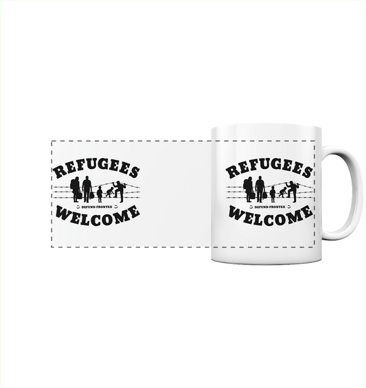 Refugees Welcome on land (Schwarz) - Panorama-Tasse