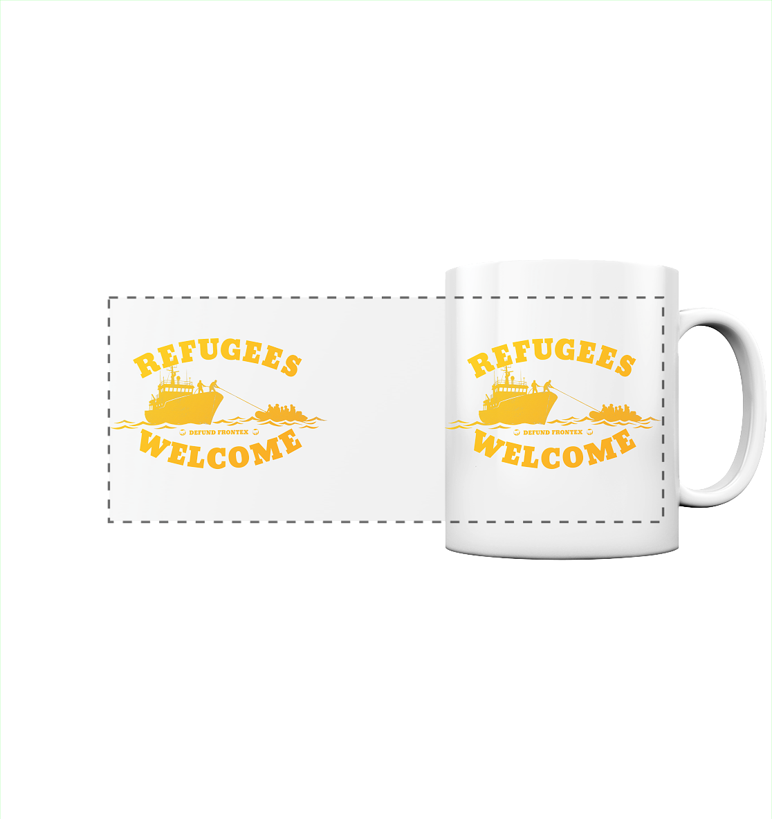 Refugees Welcome at sea (Gelb-Orange) - Panorama-Tasse