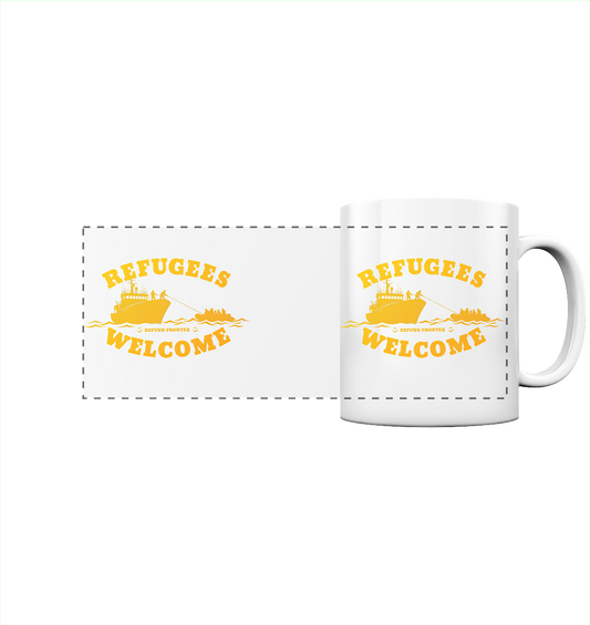 Refugees Welcome at sea (Gelb-Orange) - Panorama-Tasse